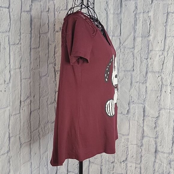 PEANUTS Snoopy ‎ Maroon Lace Shirt Medium - Picture 3 of 6